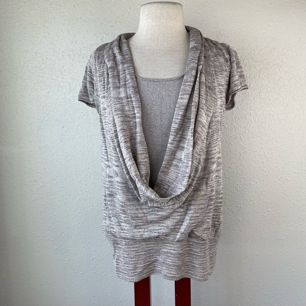 INC International Concepts Short Sleeve Cowl Neck Blouse Top Size L EUC